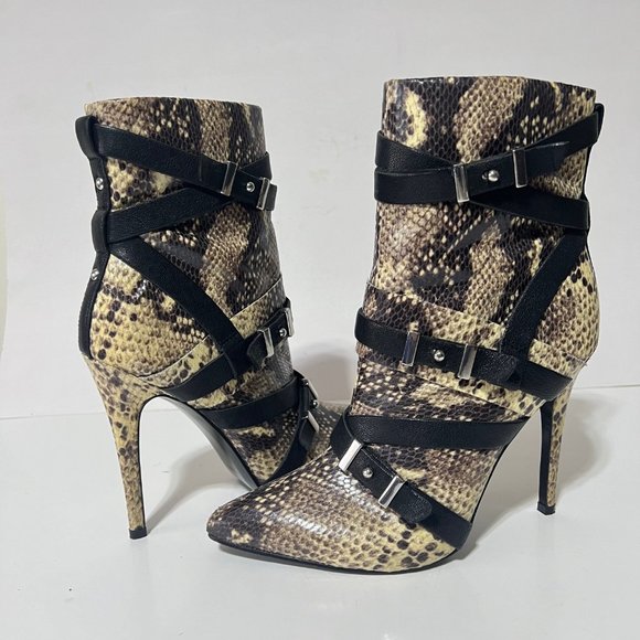 Guess Snake Printed Pointed Toe Stiletto Heel Multi Tone Ankle Boot, Sz 7.5 M - Picture 5 of 16